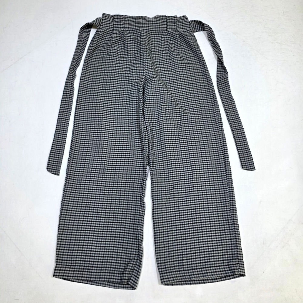 Bebop Plaid Wide Leg Pants Womens 5 Black White Tie Waist High Rise Trousers